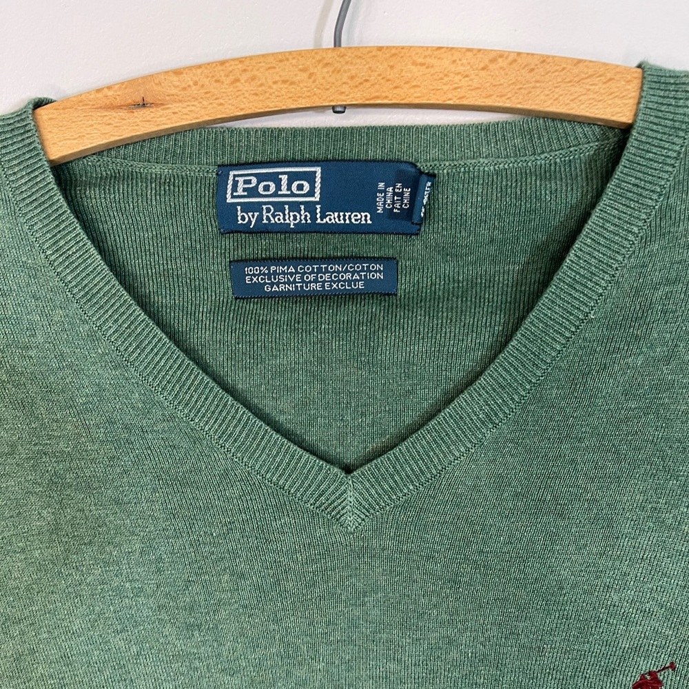 Polo Ralph Lauren Green V-Neck Fine Gauge Pima Cotton Sweater Men’s Size Large - Picture 3 of 8